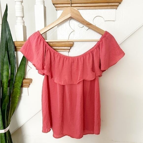 Anthropologie Maeve Coral Off The Shoulder Ruffle Islander Blouse Top Size S - Picture 5 of 6